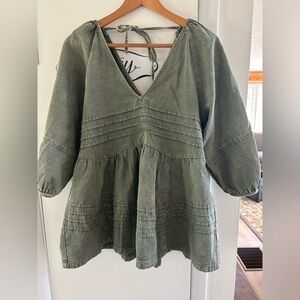 Entro Green Denim Peplum Top NWOT